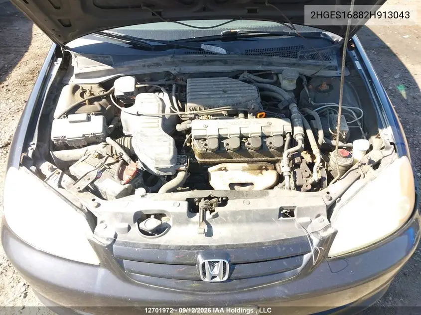 2002 HONDA CIVIC VIN 2HGES16882H913043 — фото 10