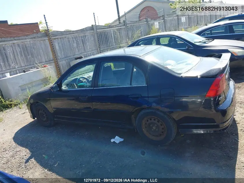 2002 HONDA CIVIC VIN 2HGES16882H913043 — фото 14