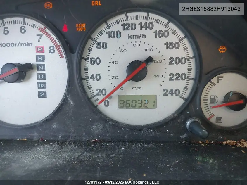 2002 HONDA CIVIC VIN 2HGES16882H913043 — фото 15