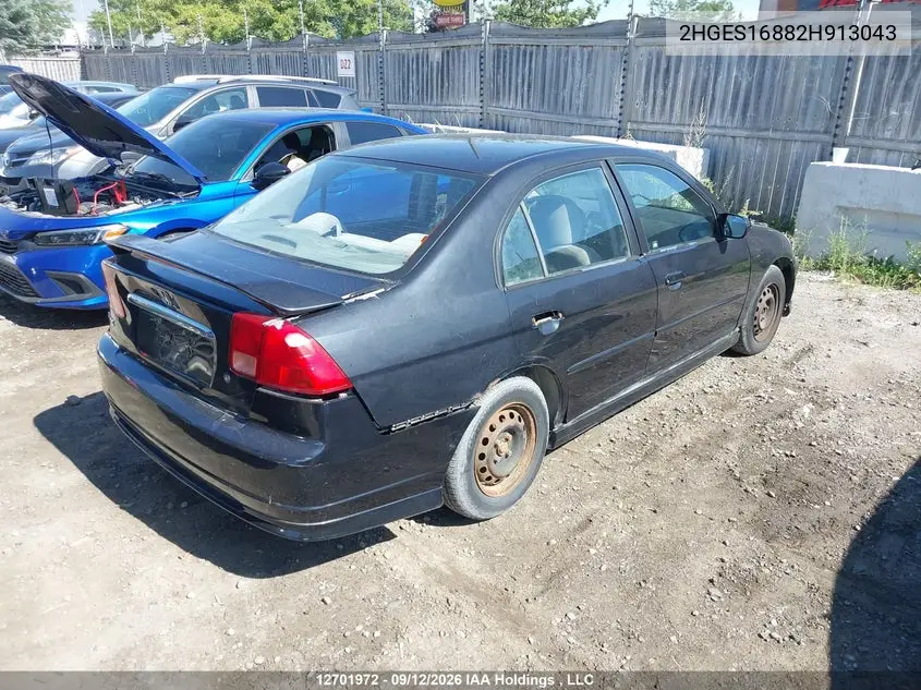 2002 HONDA CIVIC VIN 2HGES16882H913043 — фото 4