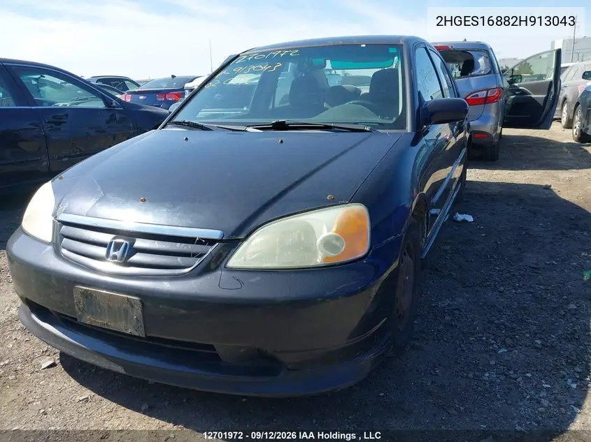 2002 HONDA CIVIC VIN 2HGES16882H913043 — фото 6