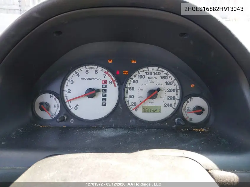 2002 HONDA CIVIC VIN 2HGES16882H913043 — фото 7