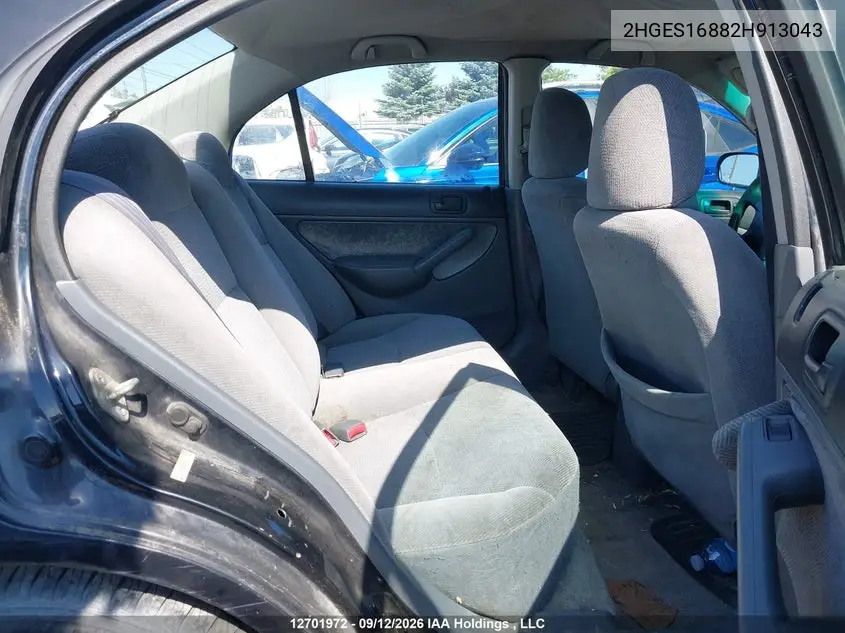 2002 HONDA CIVIC VIN 2HGES16882H913043 — фото 8