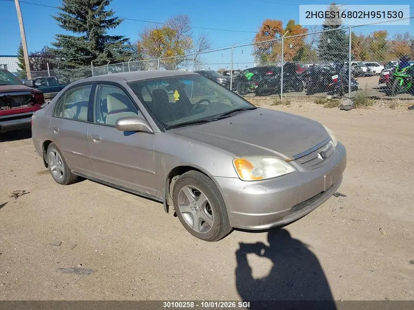 HONDA CIVIC 2002, VIN 2HGES16802H951530