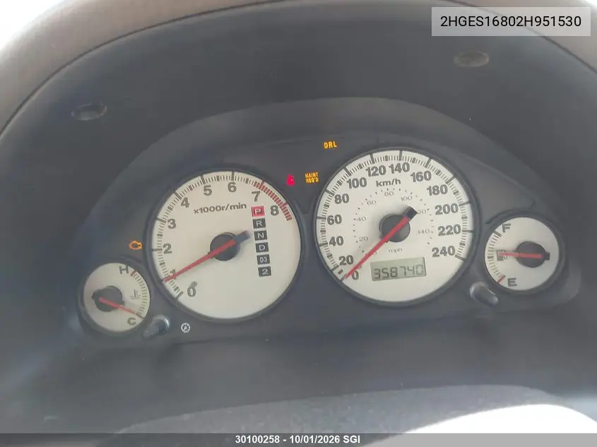 2002 HONDA CIVIC VIN 2HGES16802H951530 — фото 7