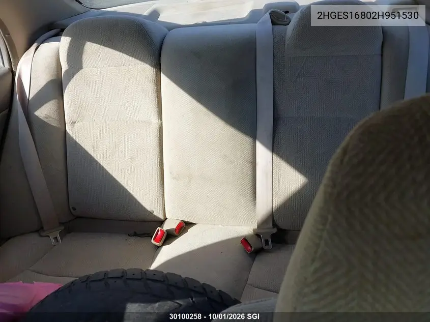 2002 HONDA CIVIC VIN 2HGES16802H951530 — фото 8