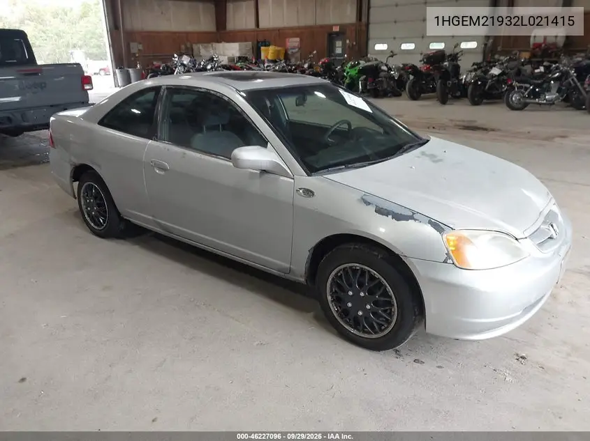 HONDA CIVIC 2002, VIN 1HGEM21932L021415