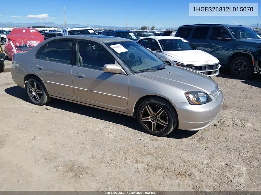 HONDA CIVIC 2002, VIN 1HGES26812L015070