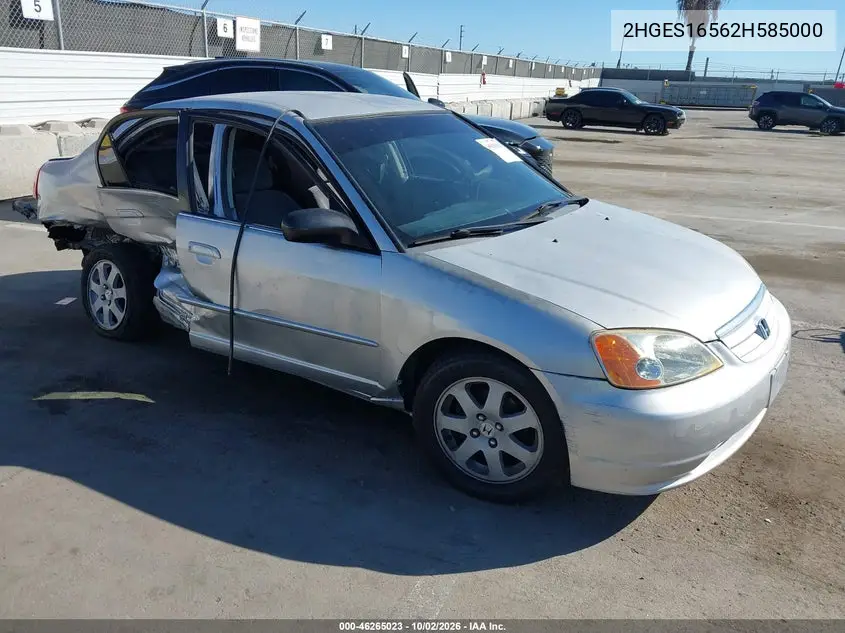 HONDA CIVIC 2002, VIN 2HGES16562H585000