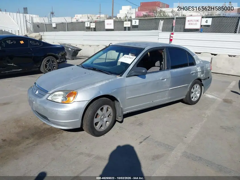 2002 HONDA CIVIC VIN 2HGES16562H585000 — фото 2