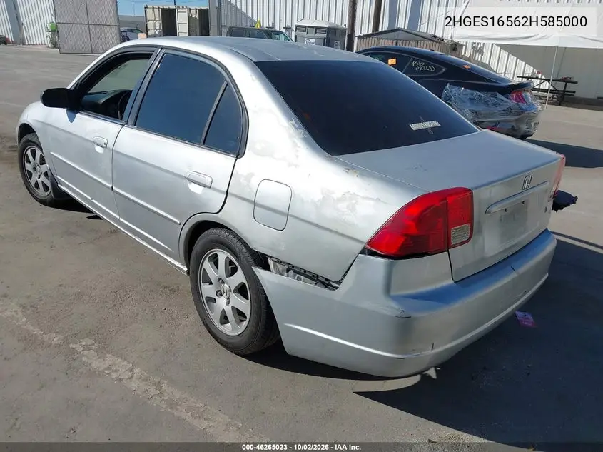 2002 HONDA CIVIC VIN 2HGES16562H585000 — фото 3