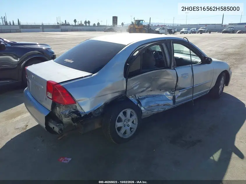 2002 HONDA CIVIC VIN 2HGES16562H585000 — фото 4