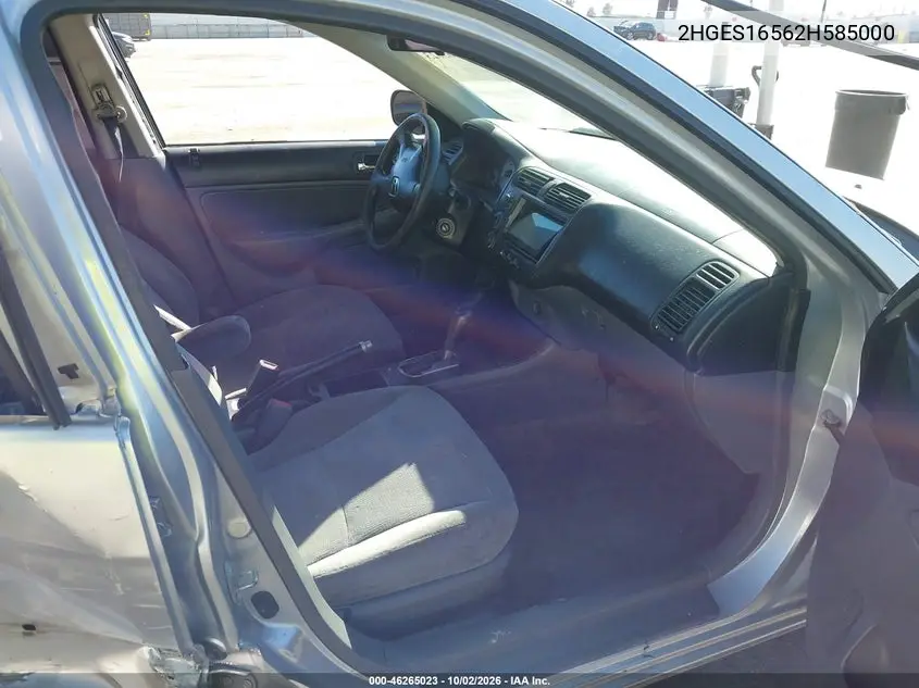 2002 HONDA CIVIC VIN 2HGES16562H585000 — фото 5