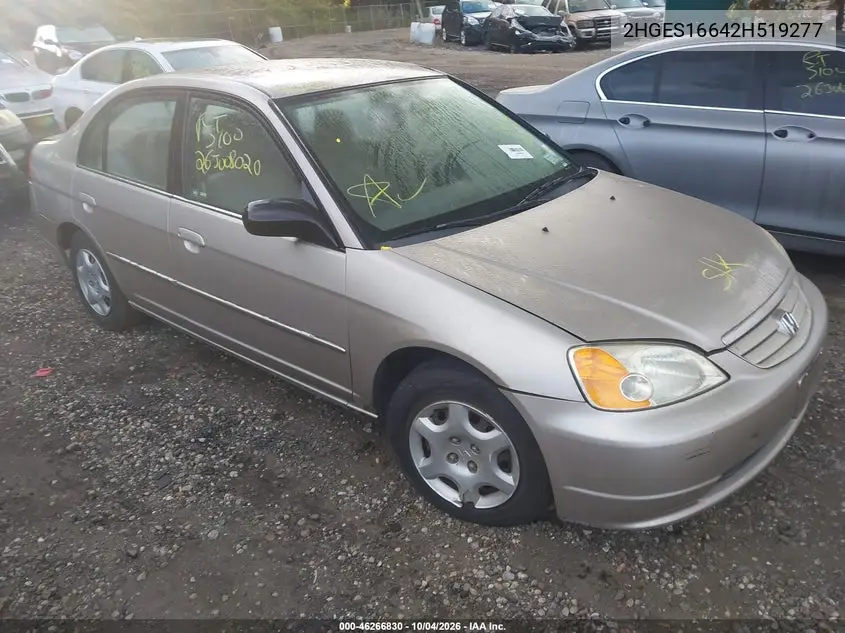 HONDA CIVIC 2002, VIN 2HGES16642H519277