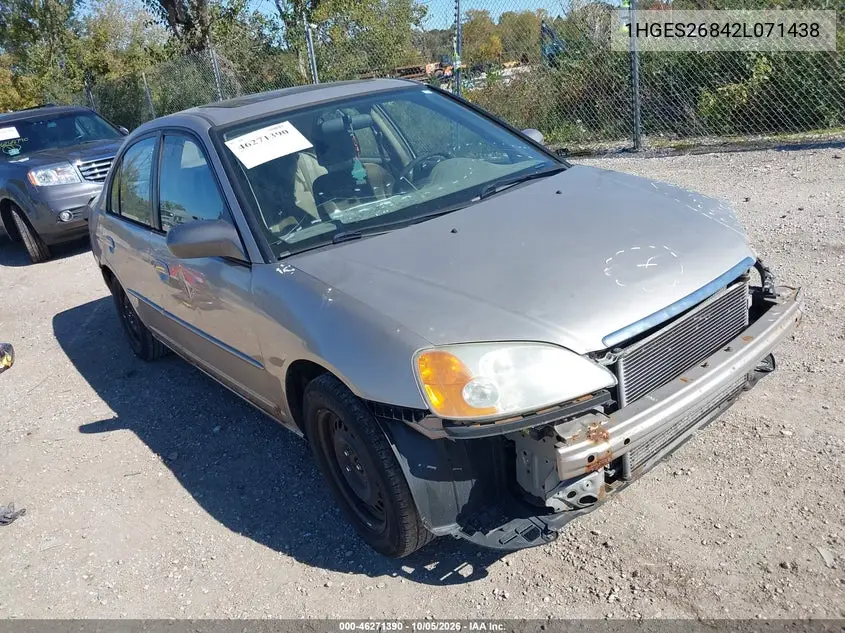 HONDA CIVIC 2002, VIN 1HGES26842L071438