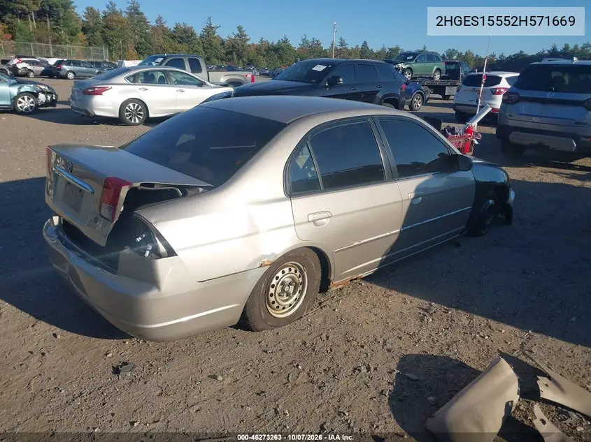 2002 HONDA CIVIC VIN 2HGES15552H571669 — фото 4