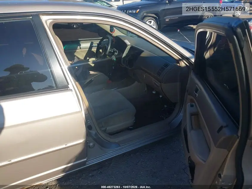 2002 HONDA CIVIC VIN 2HGES15552H571669 — фото 5