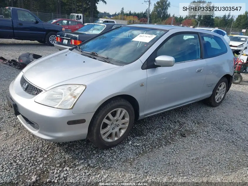 2002 HONDA CIVIC VIN SHHEP33572U303547 — фото 2