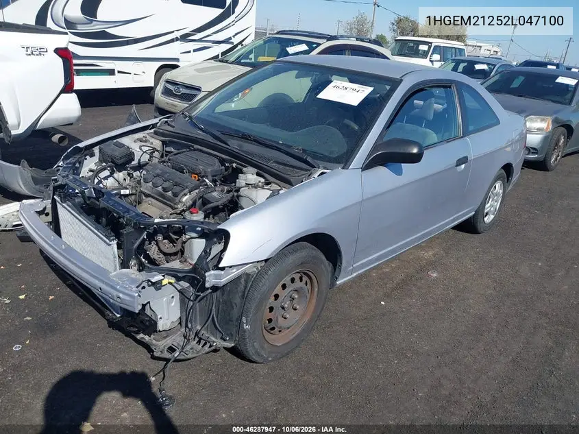 2002 HONDA CIVIC VIN 1HGEM21252L047100 — фото 2