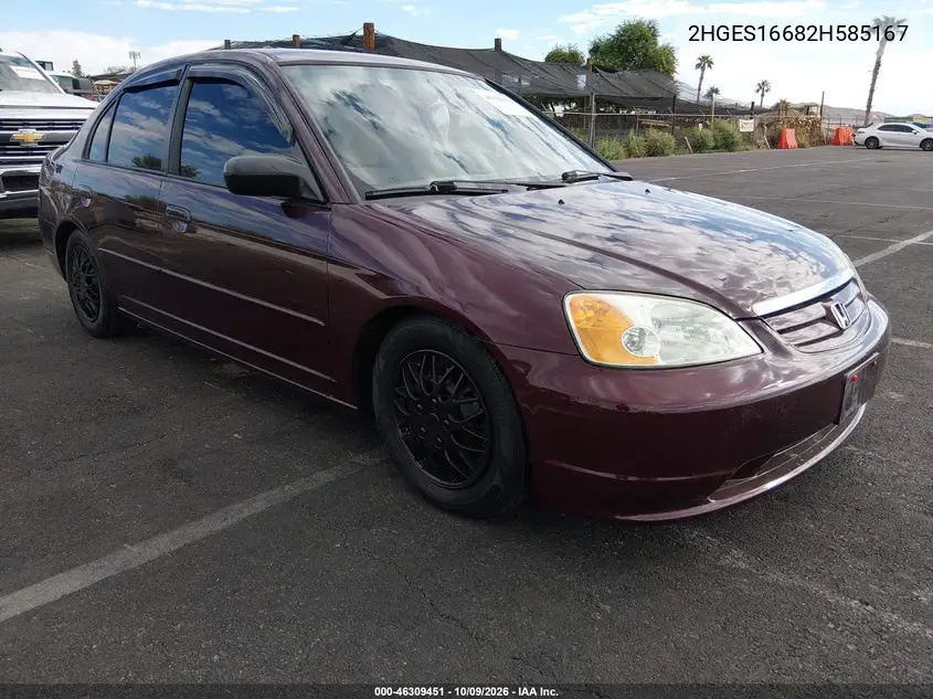 HONDA CIVIC 2002, VIN 2HGES16682H585167
