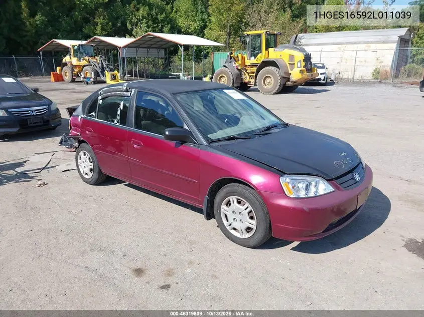HONDA CIVIC 2002, VIN 1HGES16592L011039