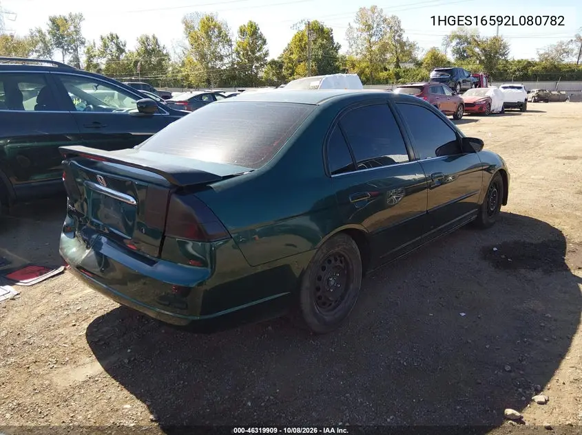 2002 HONDA CIVIC VIN 1HGES16592L080782 — фото 4