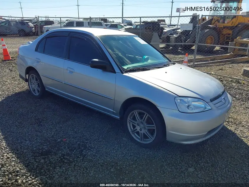 HONDA CIVIC 2002, VIN JHMES16502S000496
