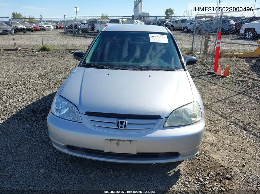 2002 HONDA CIVIC VIN JHMES16502S000496 — фото 12