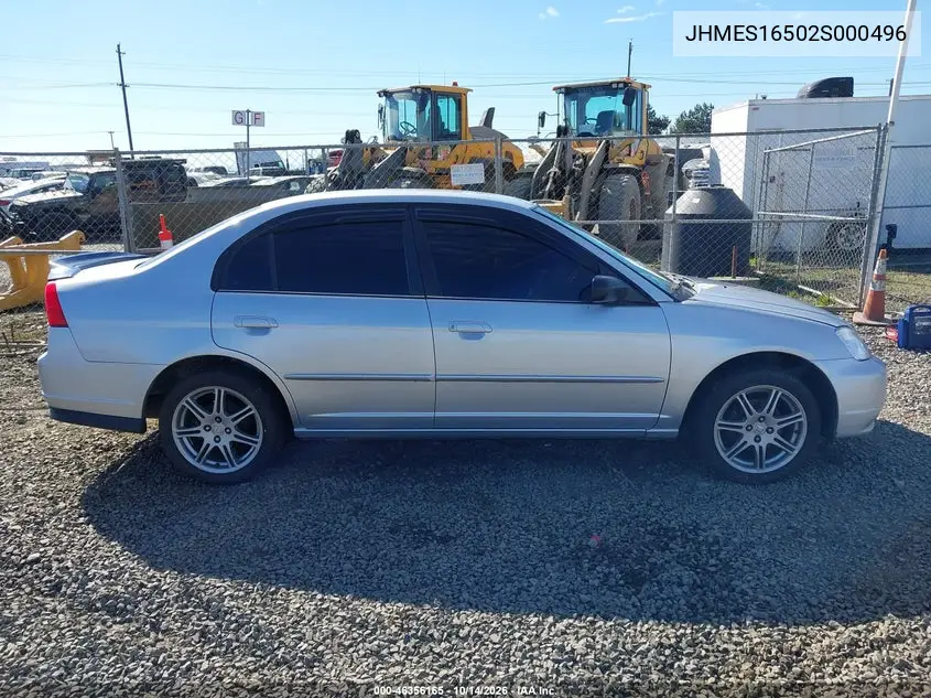 2002 HONDA CIVIC VIN JHMES16502S000496 — фото 13