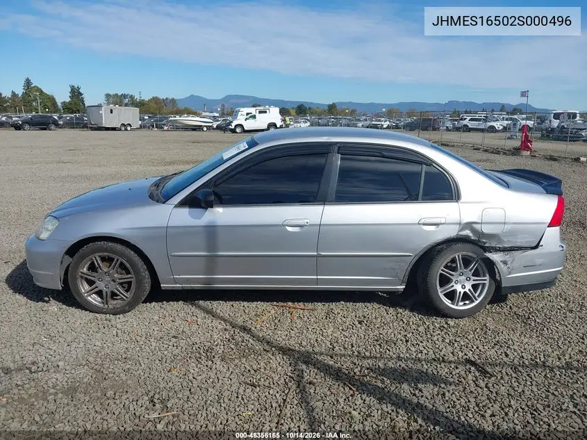 2002 HONDA CIVIC VIN JHMES16502S000496 — фото 14