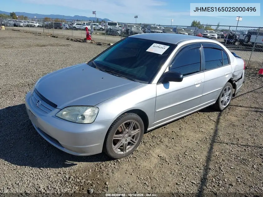 2002 HONDA CIVIC VIN JHMES16502S000496 — фото 2
