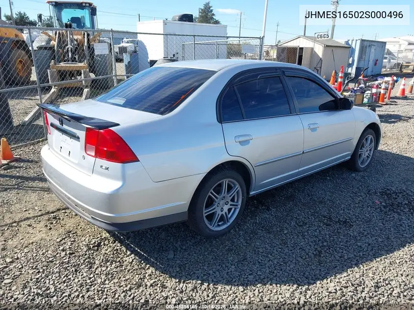 2002 HONDA CIVIC VIN JHMES16502S000496 — фото 4