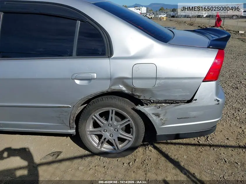 2002 HONDA CIVIC VIN JHMES16502S000496 — фото 6