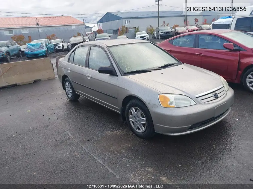 HONDA CIVIC 2003, VIN 2HGES16413H936856