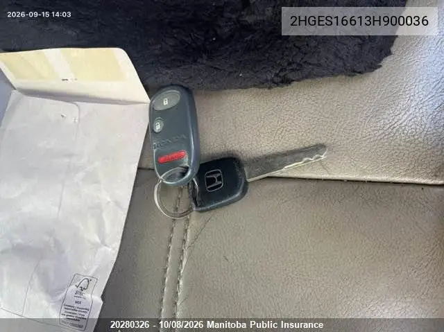 2003 HONDA CIVIC VIN 2HGES16613H900036 — фото 5