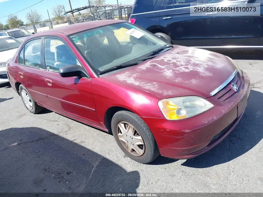 HONDA CIVIC 2003, VIN 2HGES16583H510073