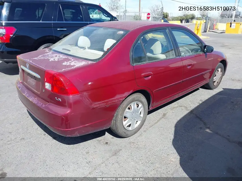 2003 HONDA CIVIC VIN 2HGES16583H510073 — фото 4
