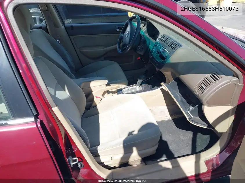 2003 HONDA CIVIC VIN 2HGES16583H510073 — фото 5