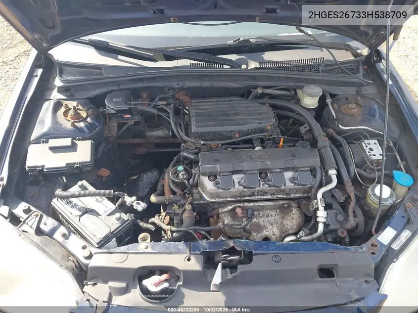2003 HONDA CIVIC VIN 2HGES26733H538709 — фото 10