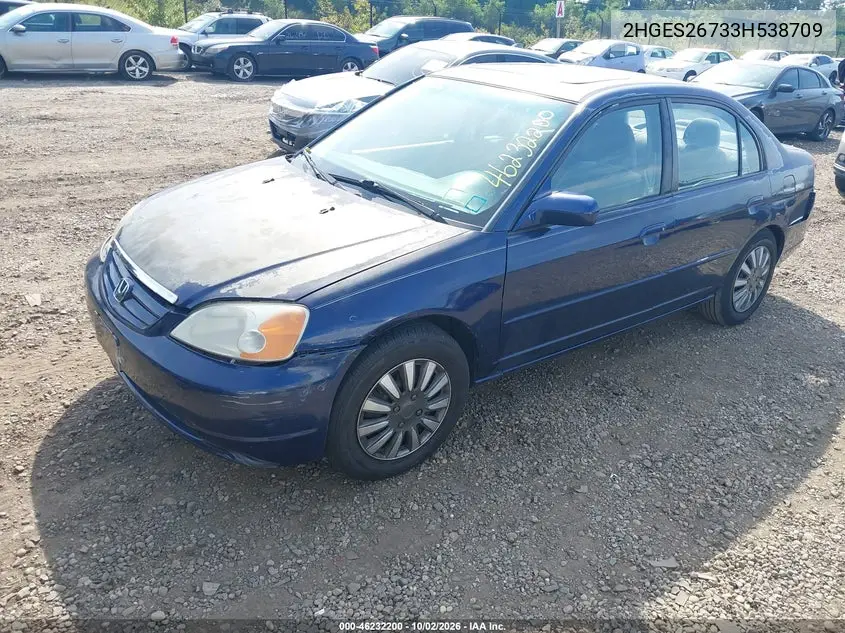 2003 HONDA CIVIC VIN 2HGES26733H538709 — фото 2