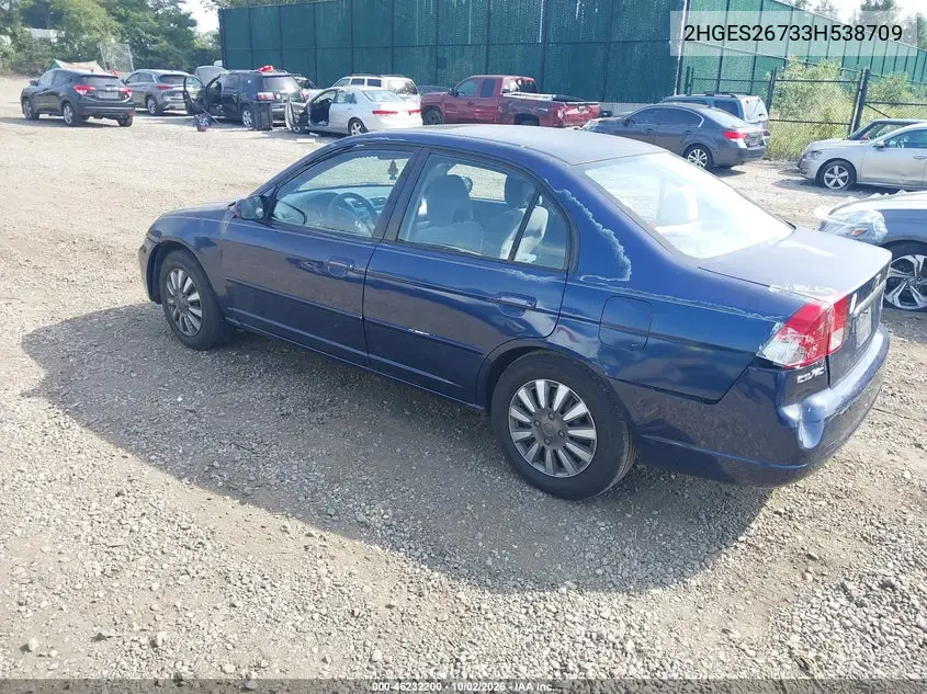 2003 HONDA CIVIC VIN 2HGES26733H538709 — фото 3