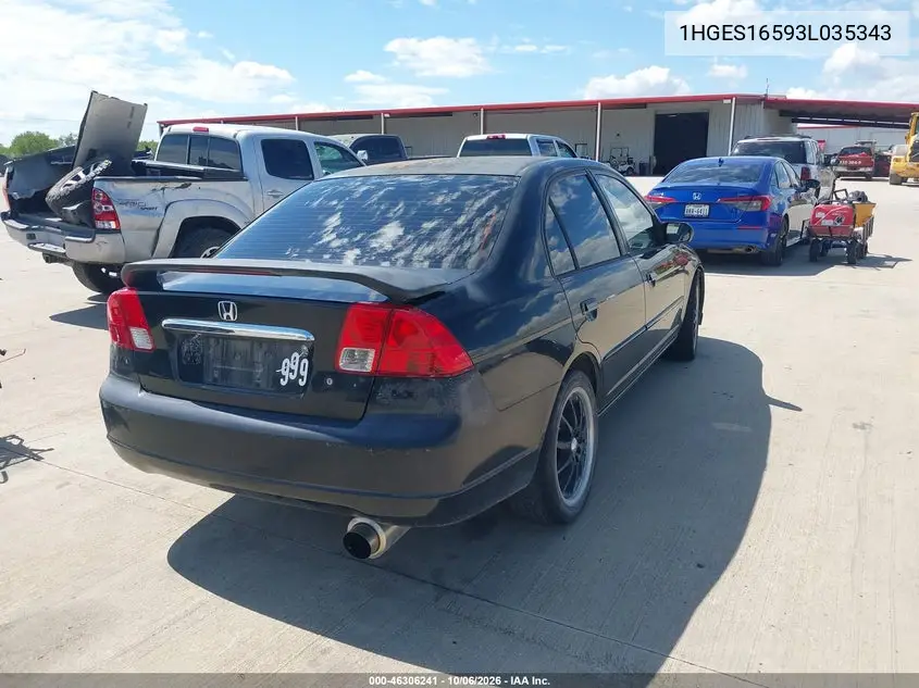 2003 HONDA CIVIC VIN 1HGES16593L035343 — фото 4