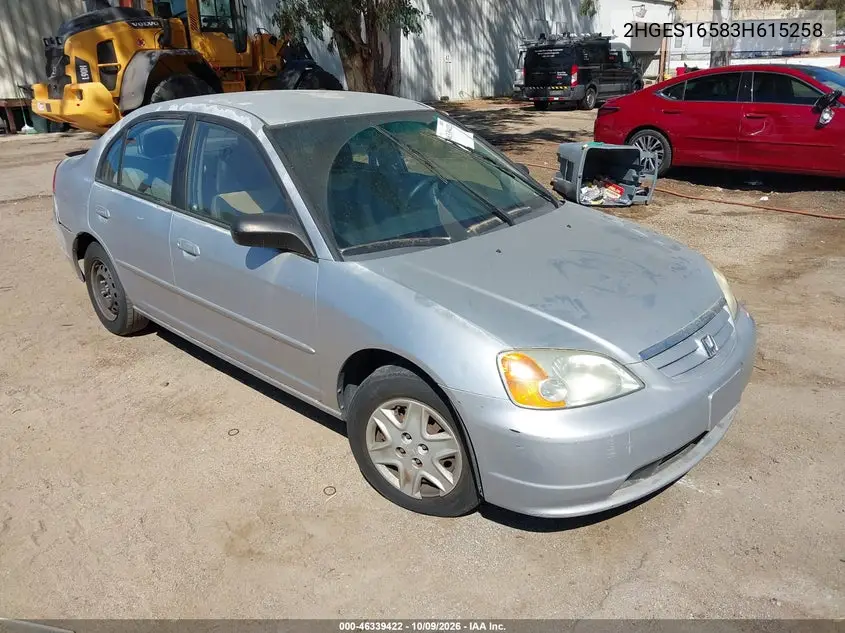 HONDA CIVIC 2003, VIN 2HGES16583H615258