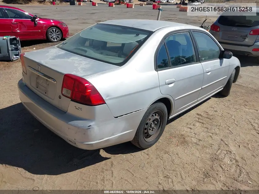 2003 HONDA CIVIC VIN 2HGES16583H615258 — фото 4