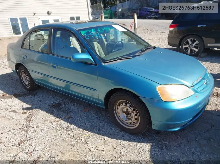 HONDA CIVIC 2003, VIN 2HGES26763H512587