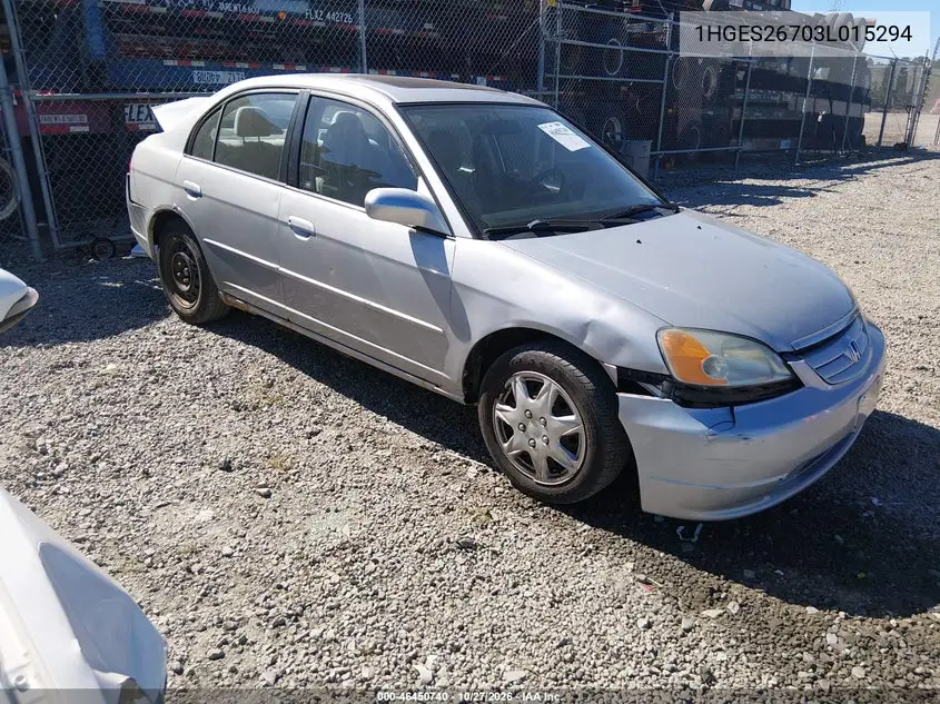 HONDA CIVIC 2003, VIN 1HGES26703L015294