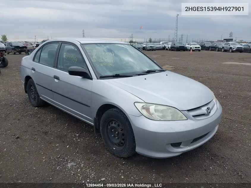 HONDA CIVIC 2004, VIN 2HGES15394H927901