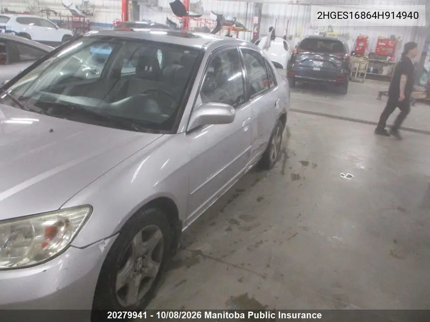 HONDA CIVIC 2004, VIN 2HGES16864H914940