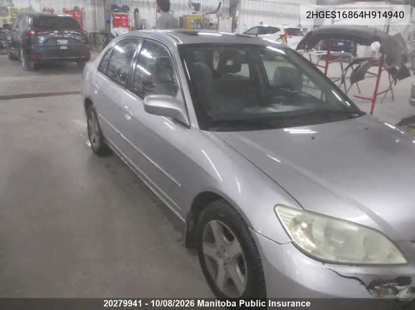 2004 HONDA CIVIC VIN 2HGES16864H914940 — фото 3