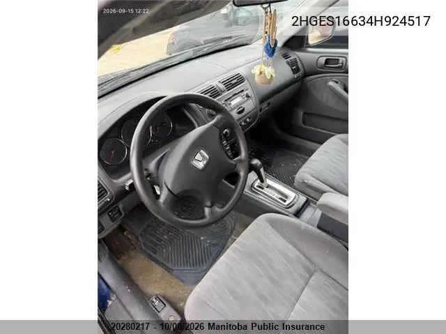 2004 HONDA CIVIC VIN 2HGES16634H924517 — фото 5